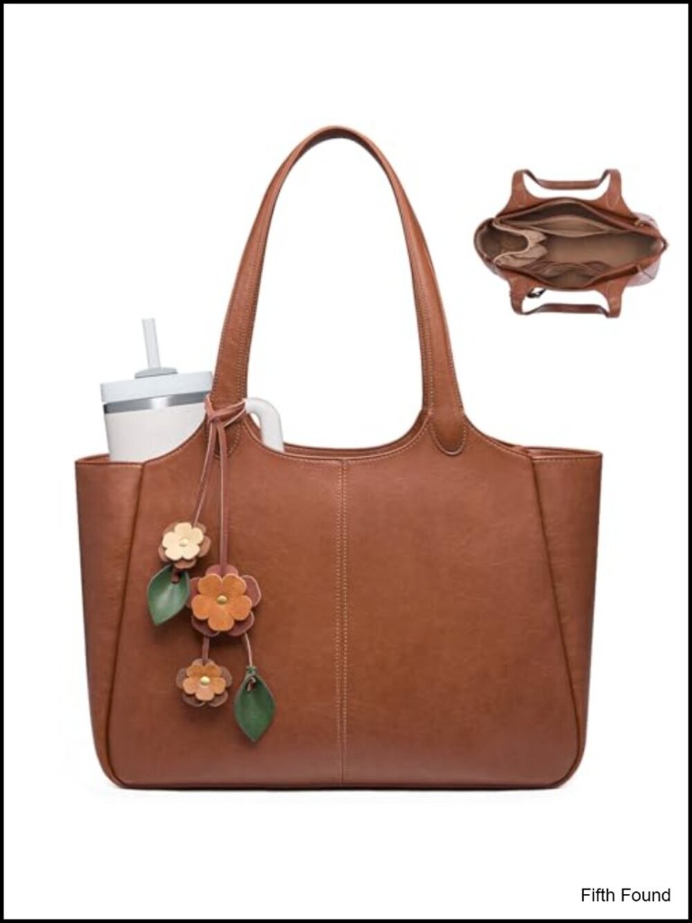 Faux Leather Tote Bag 40oz Cup Holder Work Shoulder Bag
